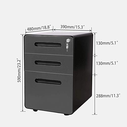Apexdesk 3-Drawer Vertical Metal Mobile File Cabinet With Locking Keys - Charcoal Panel/Black Body #TOP2