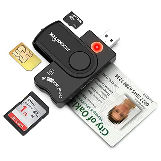 USB Smart Card Reader, CAC/DOD Military USB Card Reader, SDHC/SDXC/SD & Micro SD Memory Card Reader for SIM and MMC RS & 4.0, Compatible with Windows, Linux/Unix, MacOS X