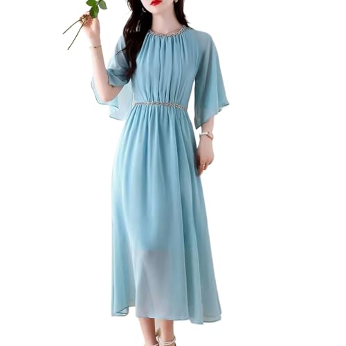 Robe en maille bleue col rond pour vos sorties d'été