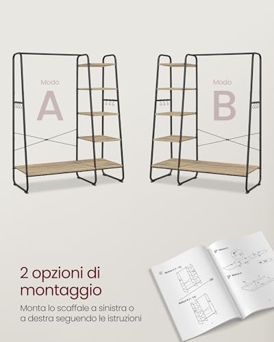 VASAGLE Stand Appendiabiti con Scarpiera, 5 Ripiani Portaoggetti - Immagine 4