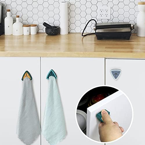 yeulluey 8 Pieces Tea Towel Holders Hooks, Premium Self-Adhesive Hooks Wall Mounnted, Firmly Push in Suction Hand Towel Holder Without Tearing, Kitchen Bathroom Stick on Hooks, No Drilling Required