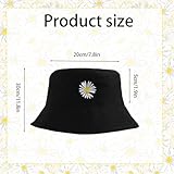 MUNSKT One Piece Bucket Hats Women,Daisy Embroidery Bucket Hat Ladies Summer Fisherman Hat Reversible Cotton Sun Hats for Hiking Camping Traveling Fishing Holidays Hiking (Double-Sided) Beige-Black - Image 2