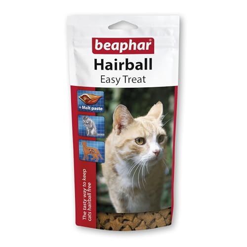 Beaphar – Hairball Easy Treats for Cats – Delicious Crunchy Treats With Oil-Rich Malt Paste to Aid the Passage of Hairballs Naturally - Resealable for Freshness – For Cats of All Ages & Breeds – 35g