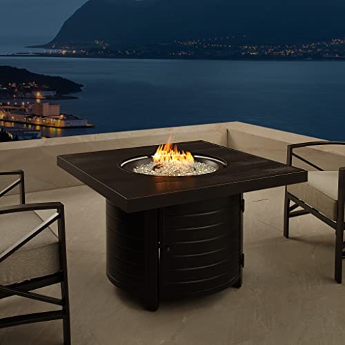 Fire Sense 63226 Yorke Aluminum Convertible Gas Fire Pit Table 55,000 Btu Outdoor Multi-Functional Fire Pit With Fire Bowl Lid, Nylon Weather Cover & Clear Fire Glass - Bronze Finish - Square #TOP3