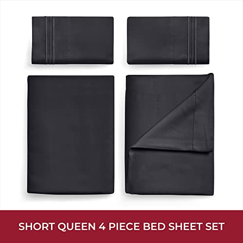 Image of Mellanni RV Short Queen Sheets - 4 PC Iconic Collection Bedding | Hotel Luxury, Extra Soft, Cooling Bed Sheets - Deep Pocket up to 10 inch (RV /Short Queen, Black)