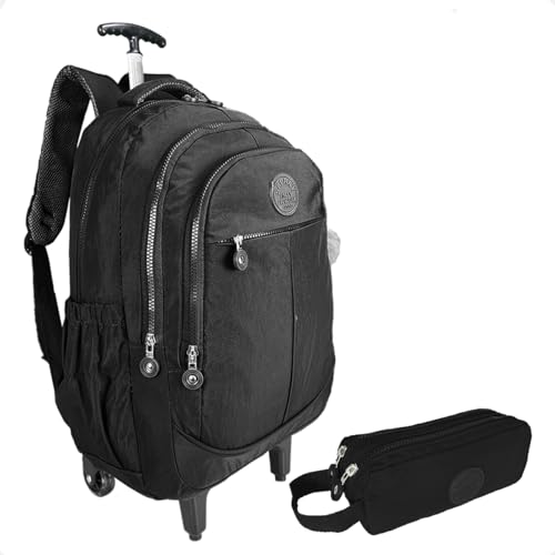 Kit Mochila Infantil Feminina Escolar de Rodinhas Grande com Estojo Duplo (Preto)