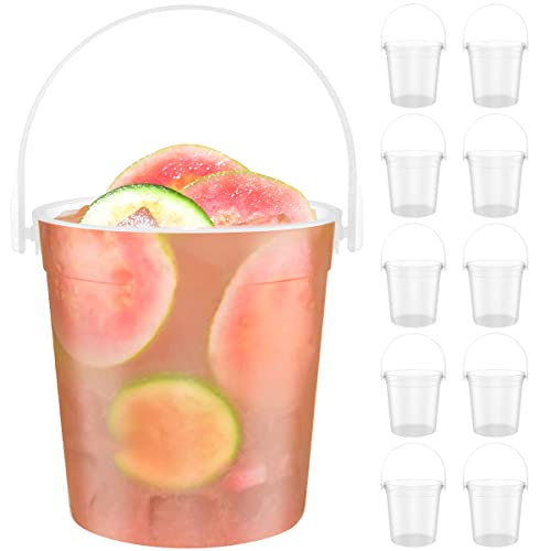 10Pcs Plastic Cocktail Buckets, Transparent Drinks Buckets with Handle Reusable Smoothie Bucket Multifunctional Rum Buckets for Parties Cocktails Beer Champagne Wine