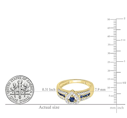 Dazzlingrock Collection Round Blue Sapphire & White Diamond Bridal Heart Promise Engagement Ring, 18K Yellow Gold, Size 7 #TOP4