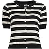 Lands' End Women's Fine Gauge Jersey Short Sleeve Dress Cardigan Sweater X-Large Black/Fresh Ivory Stripe #2