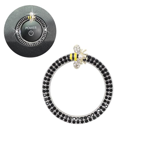 Image of ORIESSE Bee Car Accessories,Engine Start Button Black Ring | Girly Push Start Stop Button Decor, Bling Ignition Ring Charm,Cute Car Gift