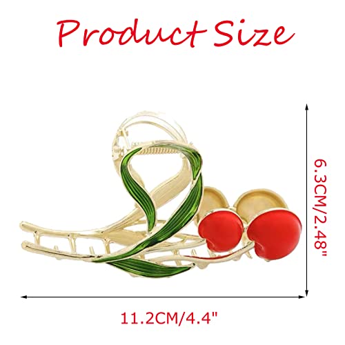 Cherry Hair Clip With Green Leaves Design, Large Mental Hair Claw Clips Strong Hold Hair Jaw Clips Styling Hair Clips Nonslip Hair Clamps Gold Hair Clamps Cute Hair Accessories For Women And Girls #TOP6