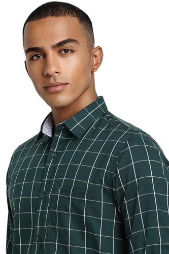 Image of Peter England Men Cotton Premium Checkered Full Sleeve Slim Fit Casual Shirt