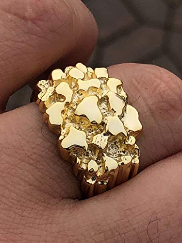 Solid 925 Sterling Silver Men\'s Silver Ring - Gold Nugget Ring - Pinky or Ring Finger - Sizes 6-13 (9)
