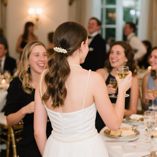 image for ELLOPH Gold Pearl Hair Clips Barrettes for Women French Rhinestone Fan