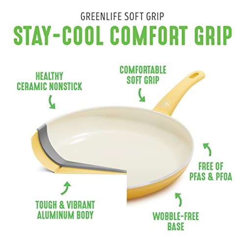 Image of Greenlife Soft Grip Healthy Ceramic Nonstick, 5QT Saute Pan Jumbo Cooker with Helper Handle and Lid, PFAS-Free, Dishwasher Safe, Yellow