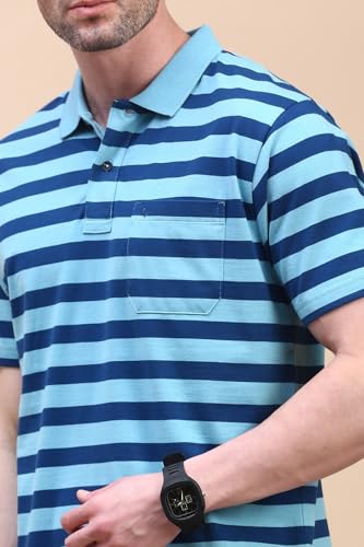 Image of Classic Polo Men's Half Sleeve Polo Neck Authentic Fit Striped Cotton Blend T-Shirt