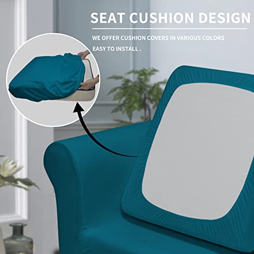 Image of Easy-Going 2 Pieces Stretch Sofa Slipcover for Armchair Washable | Spandex Soft Fitted Sofa Couch Cover for Living Room Washable Furniture Protector with Bottom Kids Pet Peacock Blue