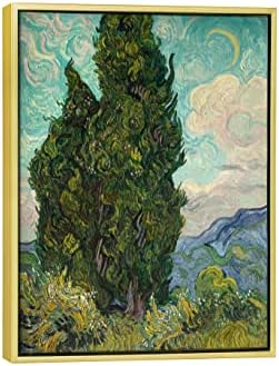 Wieco Art Framed Wall Art Cypresses Classic Giclee Canvas Prints by Van Gogh Famous Oil Paintings Green Tree Picture for Home Decorations Modern Abstract Forest Landscape Artwork