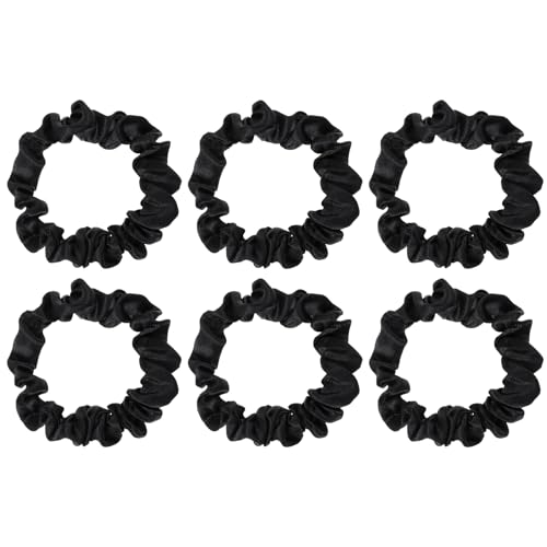 Xinjoduz 6 coleteros de seda de morera para dormir el cabello, pequeños lazos negros sin daños, coleteros elásticos de satén para mujeres y niñas, soportes elásticos para coletas de caballo para el