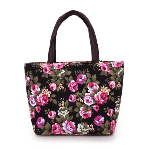 Handbags Zipper Canvas Shoulder Bags Cute Flower Bucket Pouch Bag Women