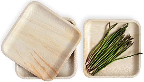 Leafily Palm Leaf Plates - 10 inch Square - Heavy Duty - Elegant - 100% Compostable - Better than Bamboo or Wood - Disposable - Biodegradable - Premium Party Plates - USDA Certified - 22 Count