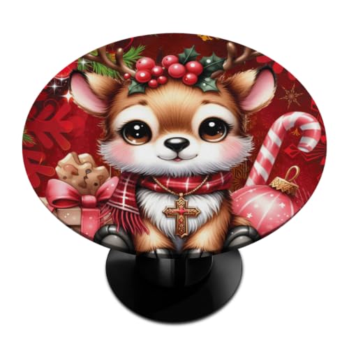 Christmas Round Fitted Tablecloth Wipeable Circle Outdoor Table Cover