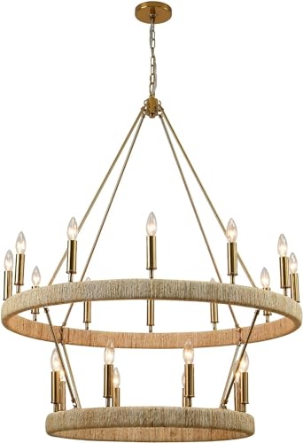 Vezzio 2 Tier Large Modern Farmhouse Chandeliers for High Ceiling Dining Room Living Room Entryway Foyer Hallway Stairway D38 x H48
