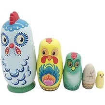 Taotenish 5pcs Russian Nesting Dolls Wooden Chicken Matryoshka Dolls Russian Nesting Dolls Set for Xmas Easter Home Decoration