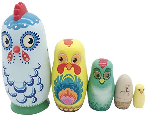 5Pcs Russian Nesting Dolls Wooden Chicken Matryoshka Dolls Russian Nesting Dolls Set For Xmas Easter Home Decoration #TOP12