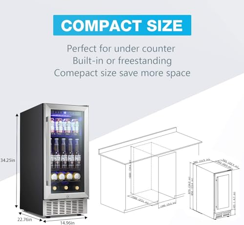 Antarctic Star BR185 15 Inch Beverage Refrigerator Under Counter Built-In Wine Cooler Mini Fridge Clear Glass Door Digital Memory Temperature Control thumb #5