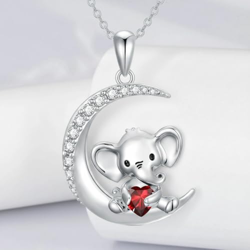 Image of PROESS Animal Birthstone Necklace 925 Sterling Silver Otter /Axolotl /Hippo /Elephant /Dachshund /Monkey /Red Panda Pendant Necklace Animal Birthstone Jewelry Gifts for Women