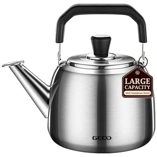 GEDO Stainless Steel Whistling Tea Kettle, 304 Food Grade, Large Capacity, Stovetop Kettle for Gas Stove and Induction Cooktop (4L/4.22QT)