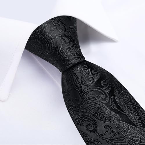 Image of DiBanGu Extra Long Tie for Men 63 inch XL Silk Necktie Set | Pocket Square and Cufflinks, Big and Tall, Jacquard Woven, Gift Box, Paisley /Plaid /Solid /Striped, for Weddinng Party Business