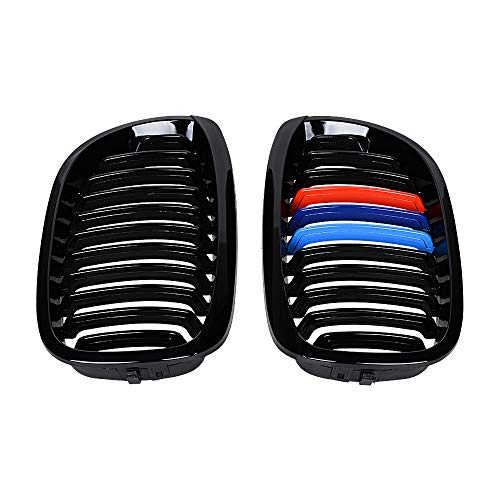 Astra Depot Left Right Glossy Black M-Color Kidney Grille Compatible with 2003-2006 BMW E46 325Ci 330Ci 2DR Driver Passenger Sides