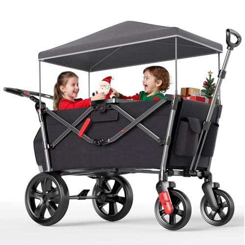 EVER ADVANCED Bollerwagen für 2 Kinder Faltbar mit Dach, Kinderwagen 2x5...