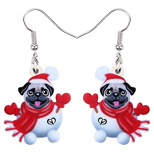 YAYAKO Acrylic Adorable Pug Dog Earrings Dangle Puppy Jewellery Cute Pug Gifts for Pug Lovers Women Girls Charms (Christmas)