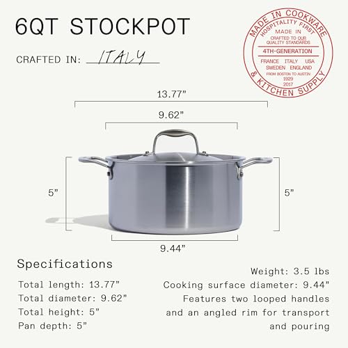 Image of Made In Cookware - 6 Quart Stainless Steel Stock Pot With Lid - 5 Ply Stainless Clad - Professional Cookware - Crafted in Italy - Induction Compatible