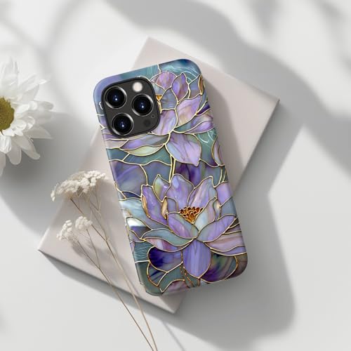 Image of Goodon for iPhone 15 Pro Case Cute - Wireless Charging Compatible - Dual-Layer Hard Shell + Silicone Cover - Protective Phone Case with Trendy Designs for Women - Abstract Lotus