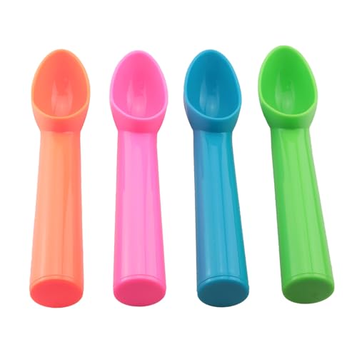 WELWIK 4 cucharas de plástico para helado, accesorios de cocina, cucharadas de sandía, naranja, verde, azul, rosa, para frutas, batidos, yogur, galletas
