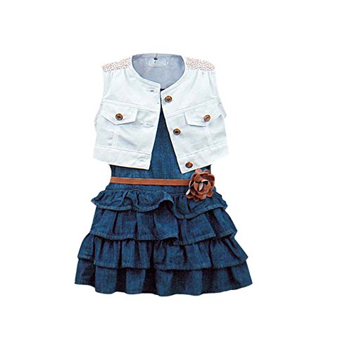 ESHOO Ensemble 2pcs Enfants Filles d'été Vest Jeans Robe+ Costumes Veste Cover