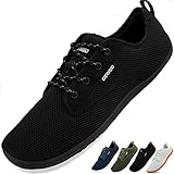 Barfußschuhe Herren Damen Minimalistische Traillaufschuhe Fitnessschuhe Laufschuhe Atmungsaktiv rutschfest Weich Leicht Sneaker Schuhe Casual Zehenschuhe Zero Drop Solhe Schwarz 39EU
