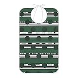 Yoogain Babero de alimentación reutilizable impermeable con recogedor de migas para ancianos, mujeres y hombres, rayas verde oscuro