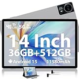 MAXLEGEN Tablet 14 Zoll, 36GB RAM+512GB ROM/1TB TF SIM Tablet, 2K Touch Display, 4G LTE+5G WiFi, Android 15, Octa-Core, 4 Lautsprecher, 13MP, 11580mAh, GMS, GPS, Tablets mit Pen/Hülle/Kopfhörer