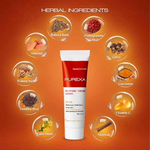 Image of Healthy Gums + Curcumin Toothpaste with Bamboo Brush | Herbal Ayurvedic Gum Care Toothpaste for Bleeding & Swollen Gums | With Curcumin, Vitamin C, Meswak & Clove | Strong Teeth & Fresh Breath