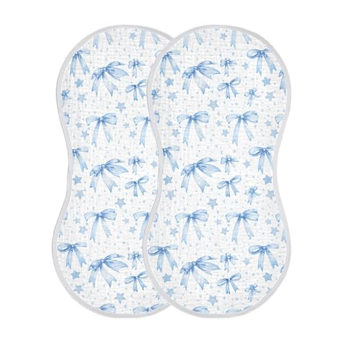 xigua Blue Bows Muslin Baby Burp Cloths Set of 2, Super Soft & Absorbent Burping Rags, Cotton Burp Clothes Shower Gift for Newborn, Baby Girls and Boys2