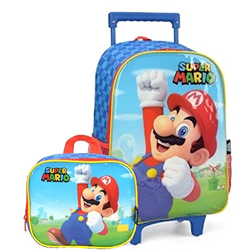 Kit Mochila de Rodinha Super Mari o+Lancheira