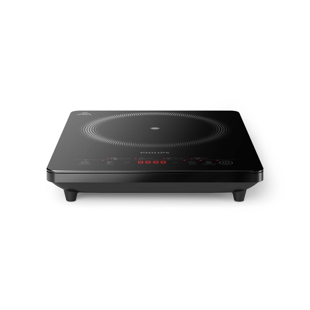 Philips Piastra a induzione Serie 3000-8 livelli di riscaldamento, 4 programmi di cottura, 2000W di potenza, Piano cottura a induzione portatile con spegnimento automatico, Display Touch (HD5830/90)