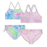 Juicy Couture Girls 4 Pack Two Piece Bikini Swimsuit Set, Kids Bathing Suit Swimwear Bikinis, Tie Dye Blue Pink, Size 8