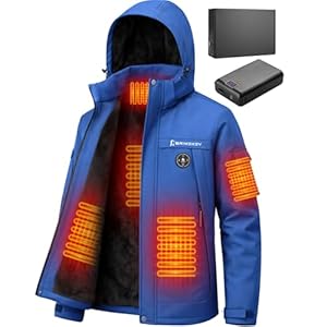 Brimekey Veste Chauffante Homme avec Doublure Polaire, Batterie HD 20000mAh 7.4V, 6 Zones de Chauffe et 3 Températures, Blouson Chauffant Homme d'hiver Imperméable et Coupe-vent pour Camping, Ski