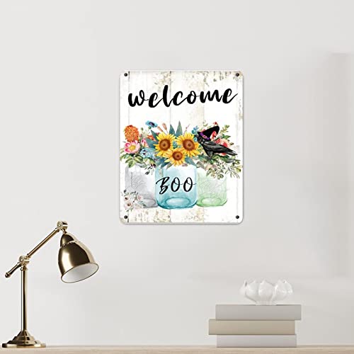 Panneau en métal Halloween Boo coupe-vent et imperméable, plaque murale décorative rétro - 3